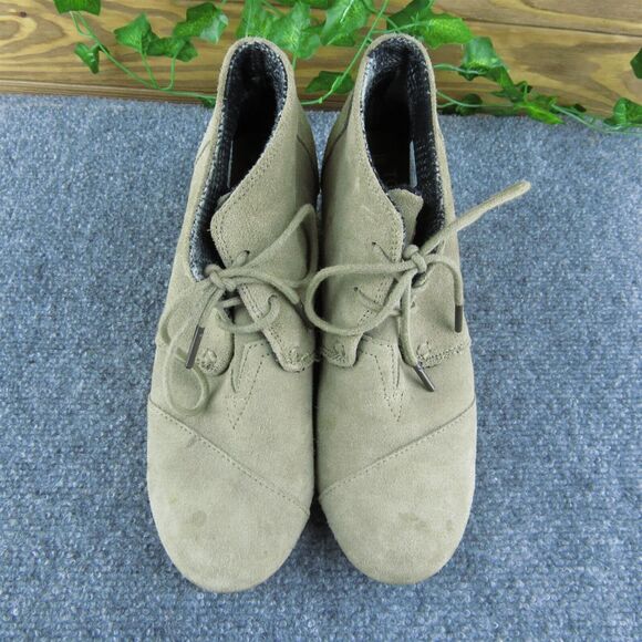 TOMS Women Ankle Boots Beige Suede Lace Up Size 8.5 Medium - Picture 3 of 9